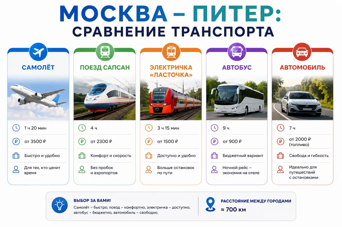 Сравнение транспорта Москва-Питер