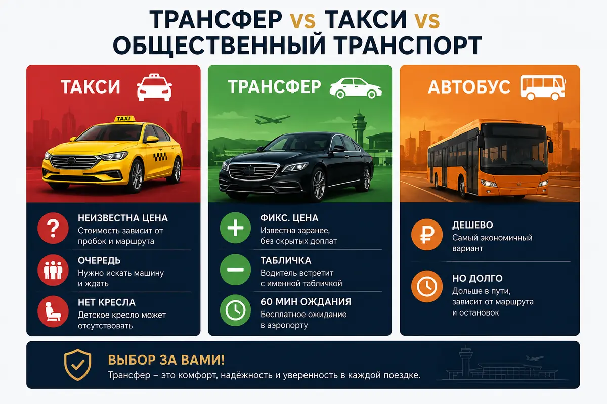 Сравнение трансфера и обычного такси
