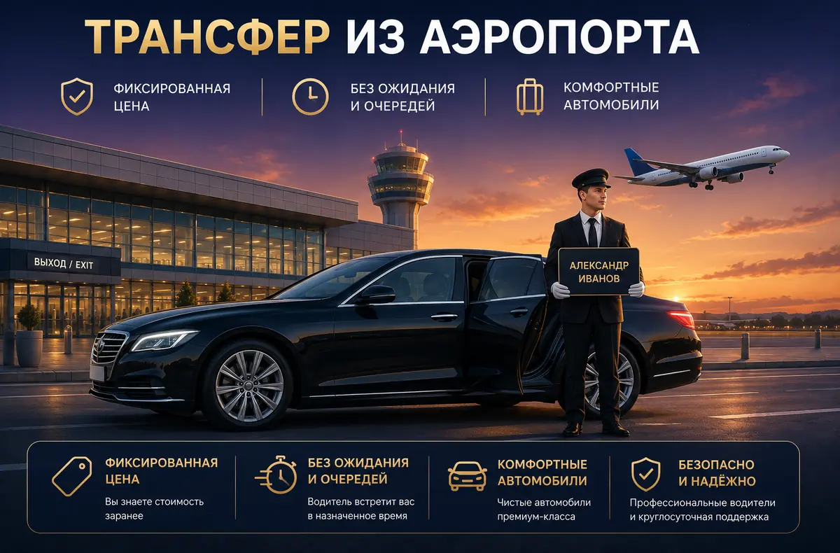 Профессиональный водитель встречает с табличкой